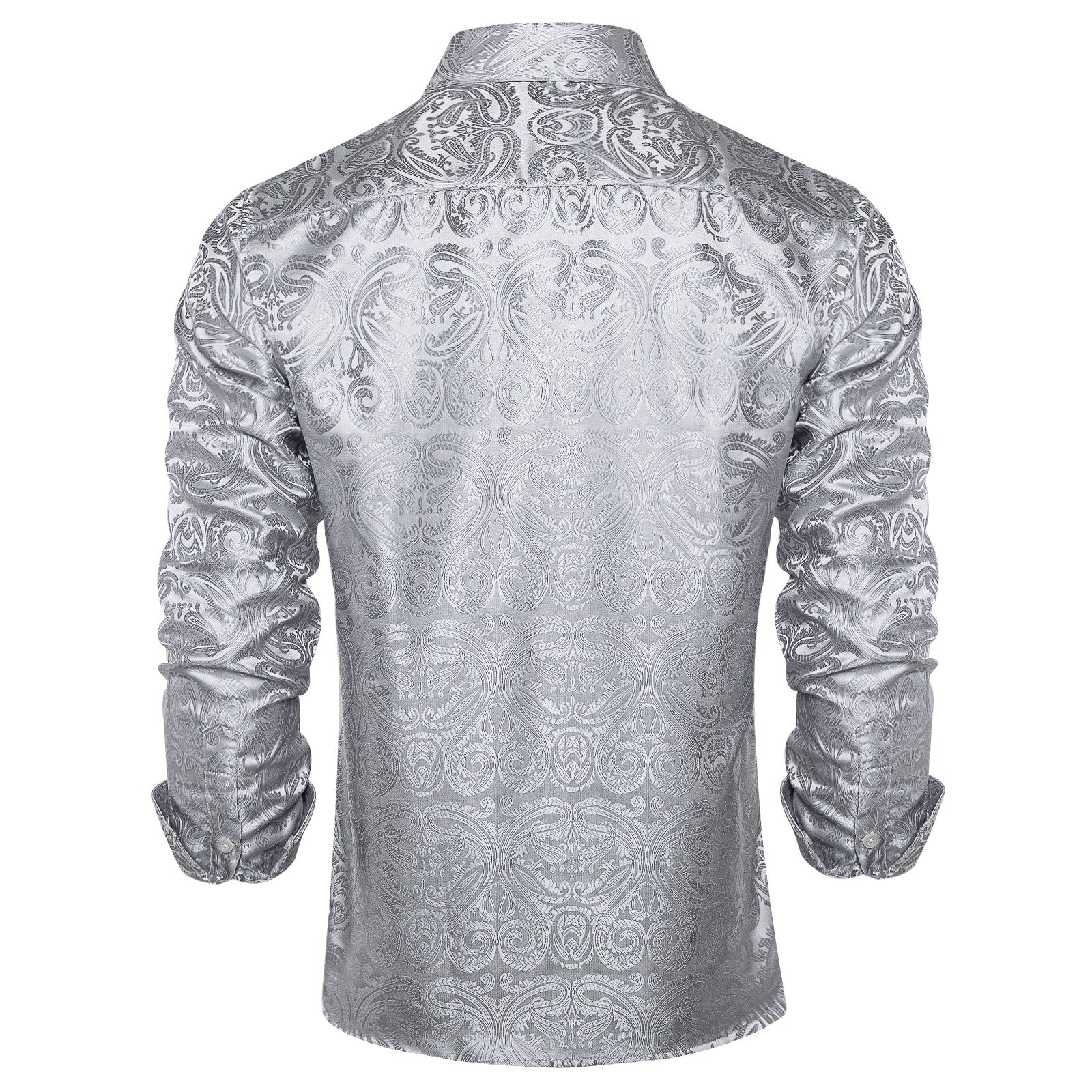 Barry. Wang Mens Silver Dress Shirt Paisley Silk Long Sleeve Button Down Formal Shirt