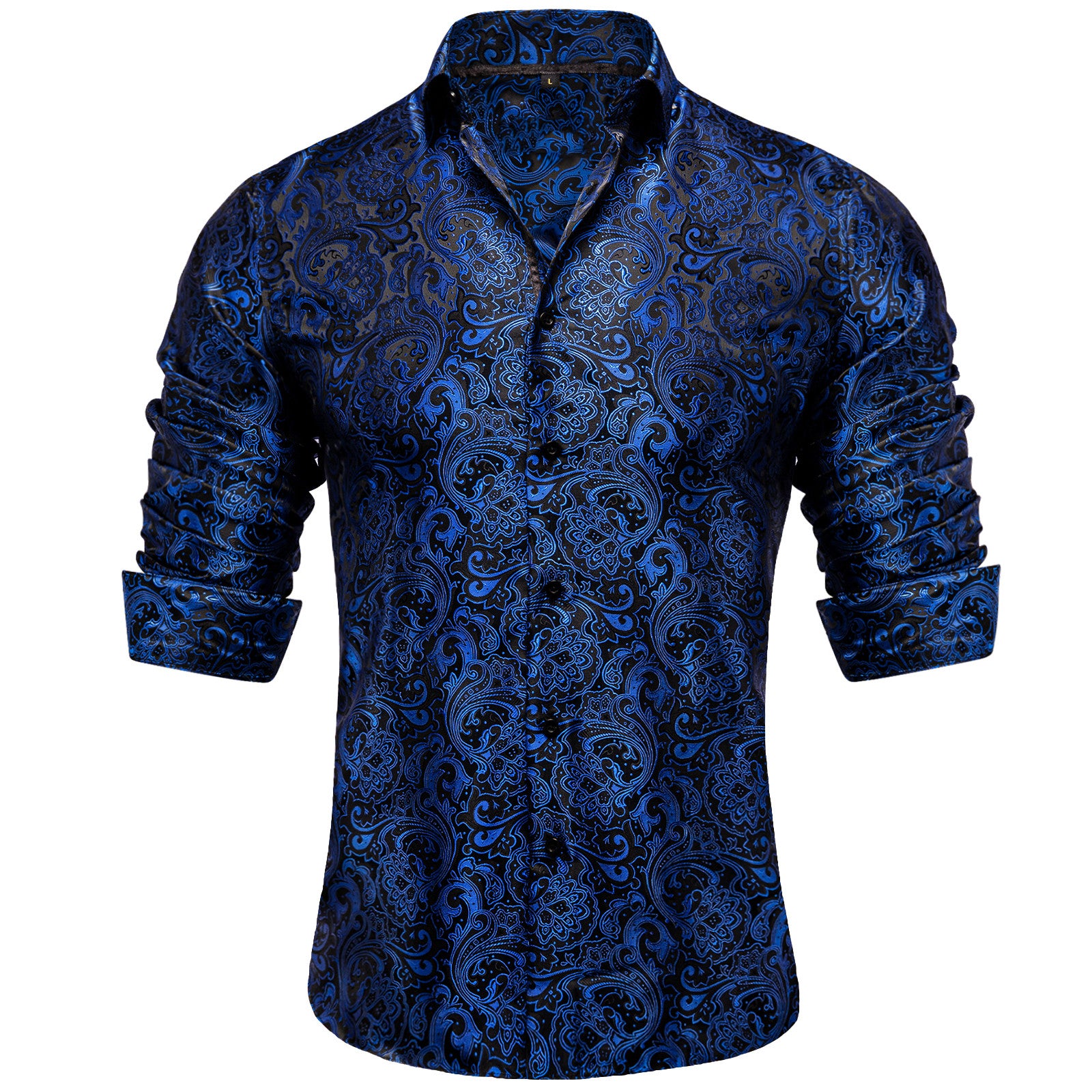 royal blue silk dress shirt mens Men's Blue Paisley Shirt