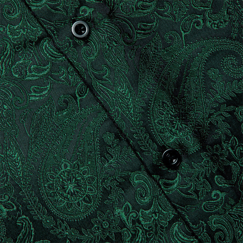 Barry. Wang Mens Hunter Green Shirt Casual Paisley Jacquard Long Sleeve Shirt