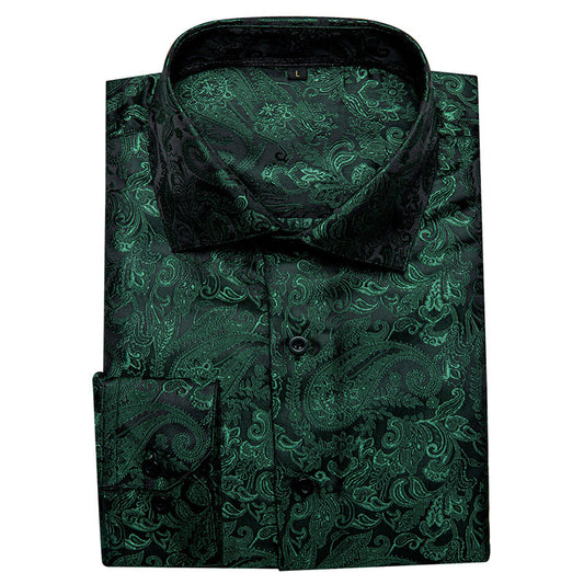 Barry. Wang Hunter Green Shirt Western Dress Paisley Wrinkle Free Button Down Shirt