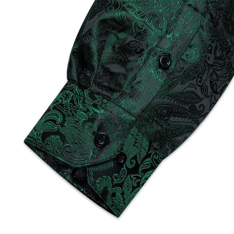 Barry. Wang Mens Hunter Green Shirt Casual Paisley Jacquard Long Sleeve Shirt
