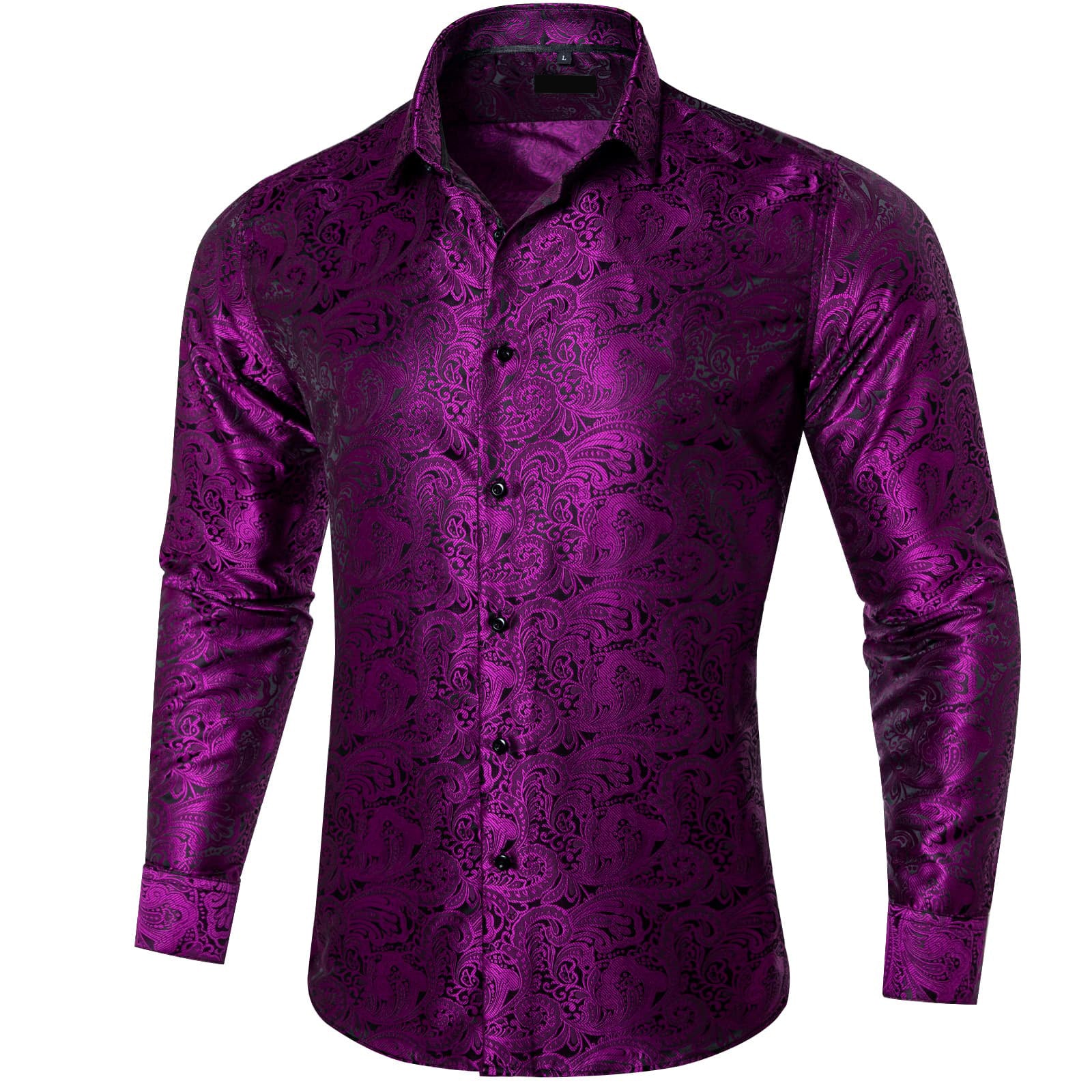 Barry. Wang Button Down Shirt Dark Purple Floral Long Sleeve Business Dress Shirt
