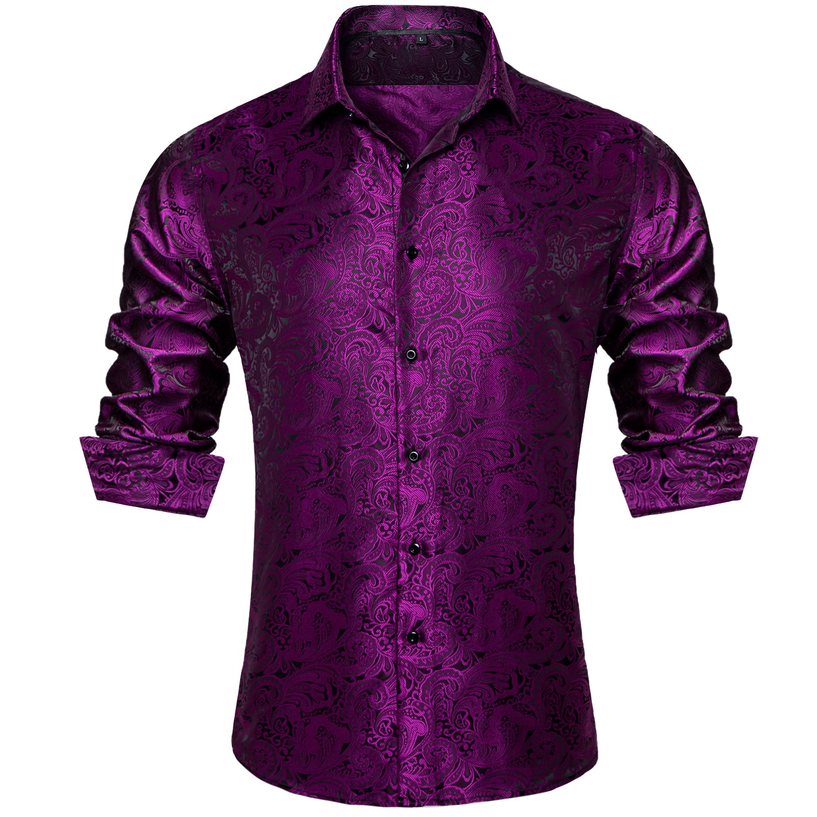 Barry.Wang 3pcs Mens Dress Shirts Purple Green Paisley Shirt Silk Shirt