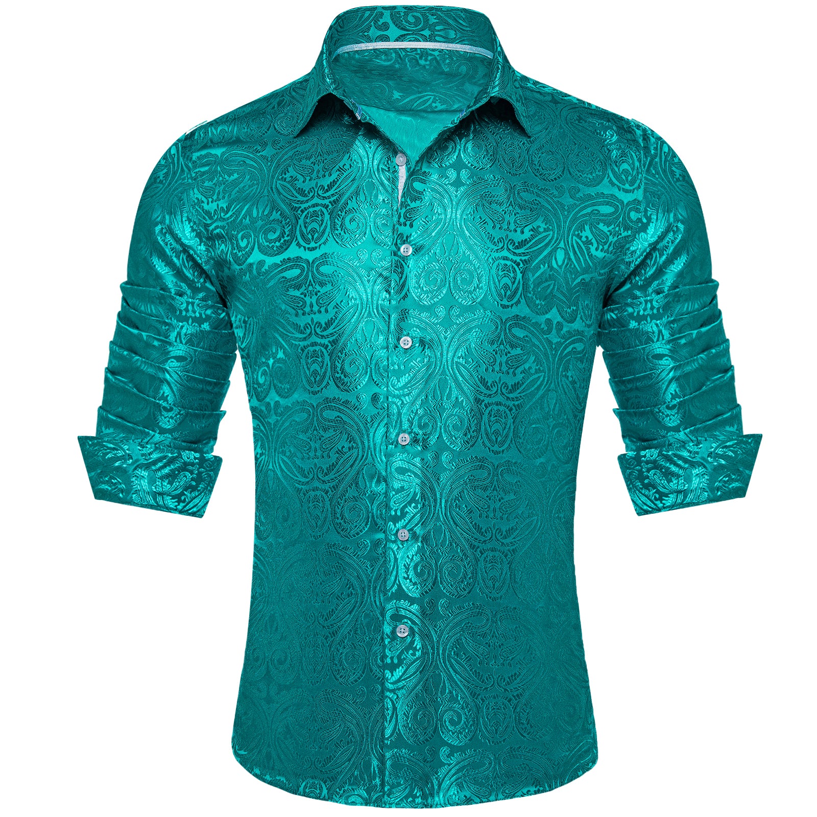 Barry. Wang Teal Blue Paisley Long Sleeve Button Down Dress Shirt