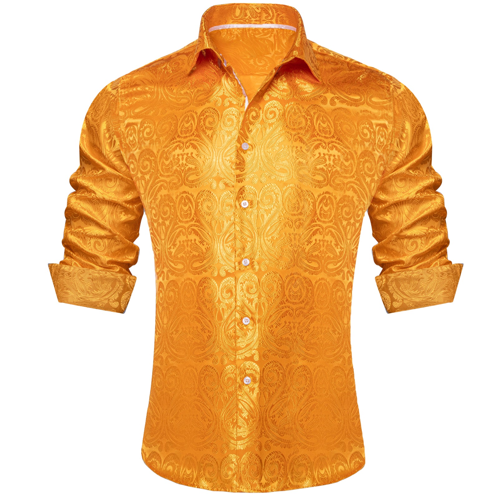 Barry. Wang Orange Paisley Long Sleeve Button Down Dress Shirt