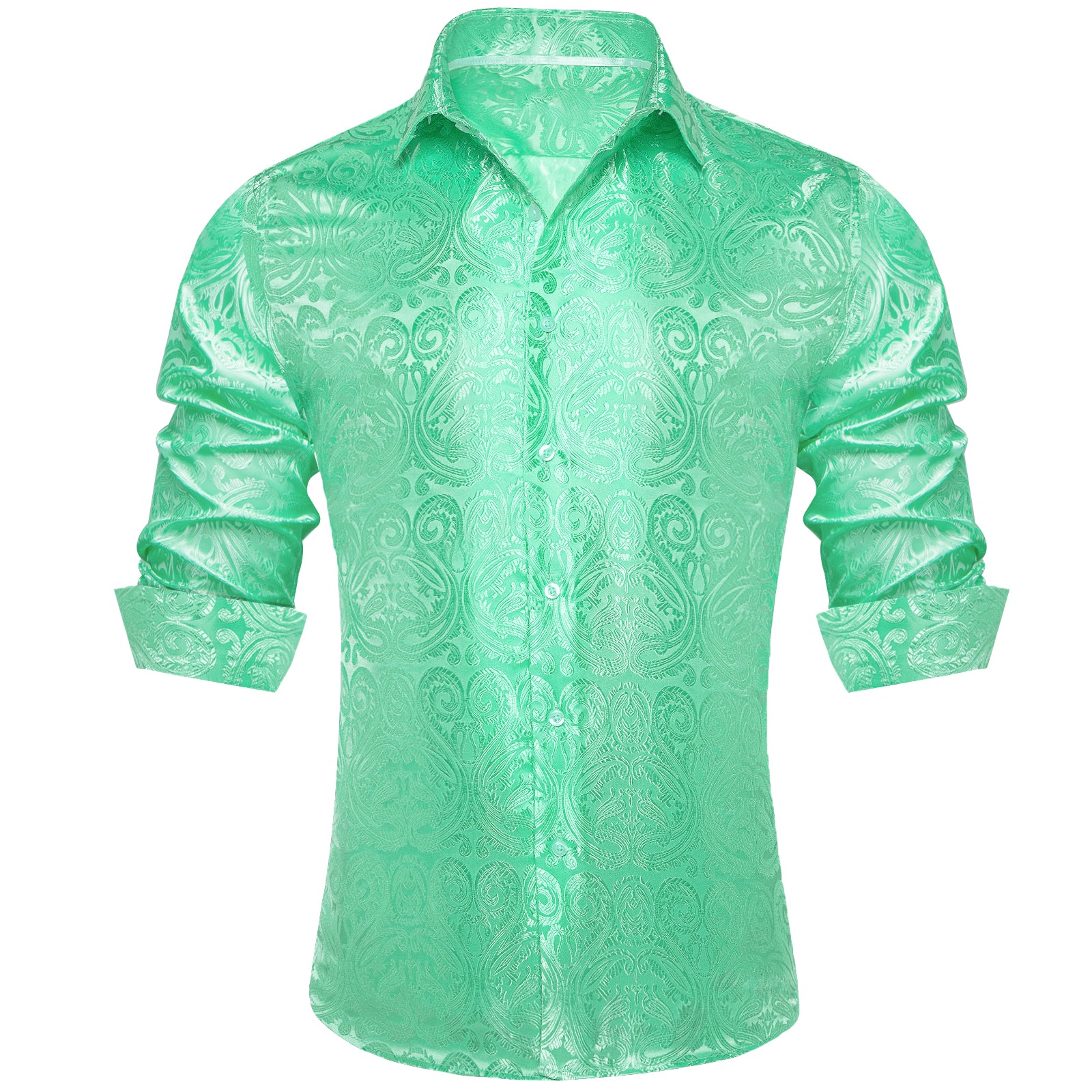Barry. Wang Green Paisley Long Sleeve Button Down Dress Shirt