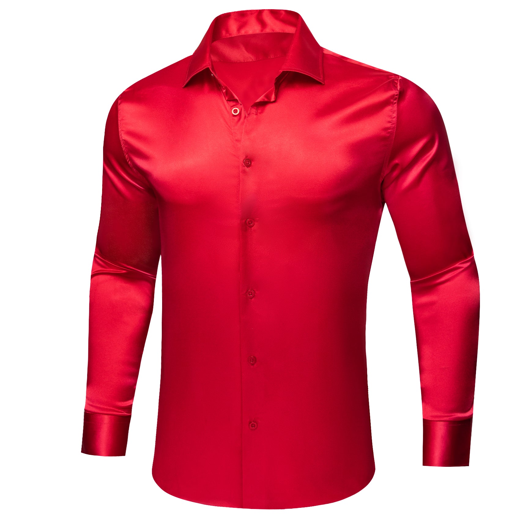 Barry.wang Crimson Solid Silk Men's Long Sleeve Shirt
