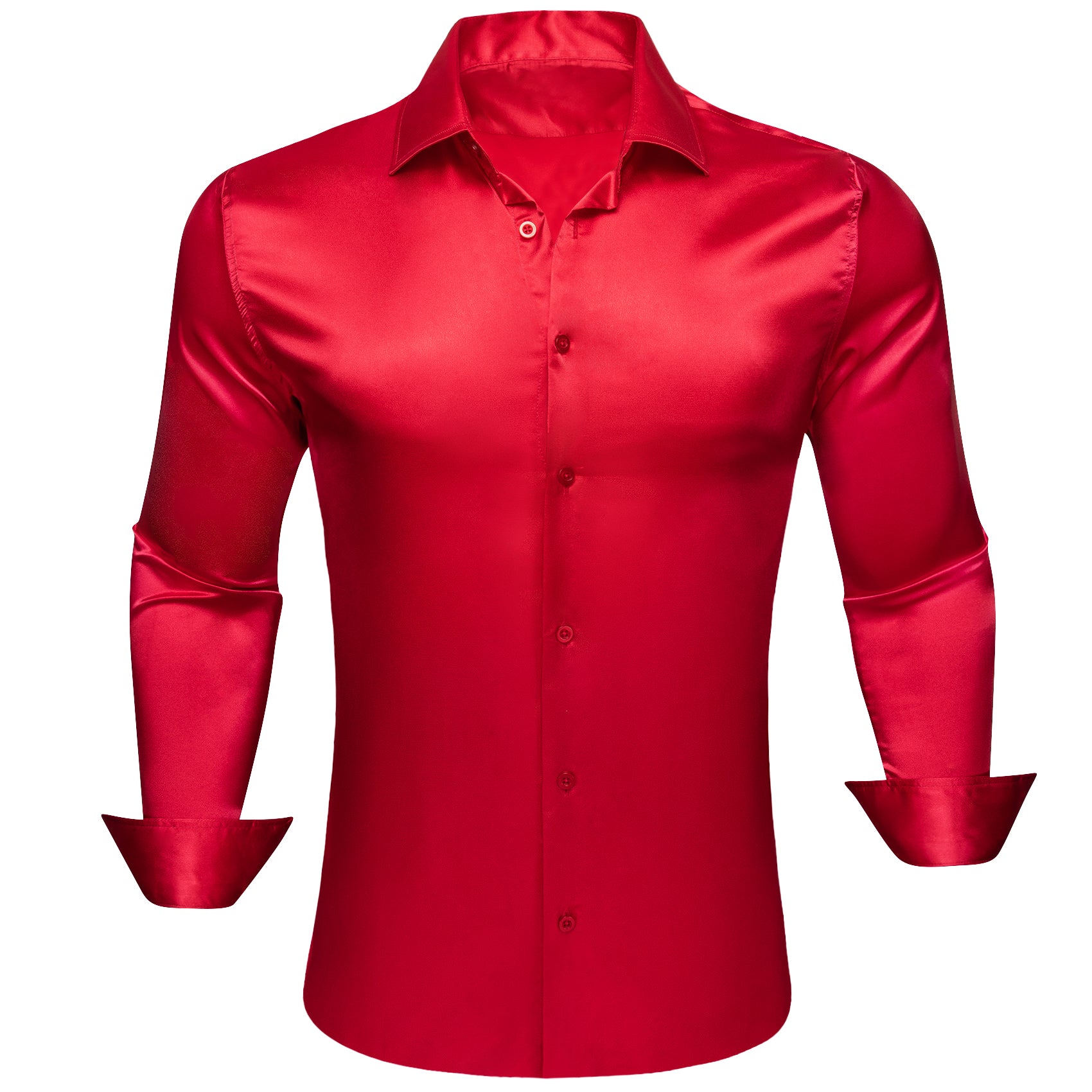 Barry.wang Crimson Solid Silk Men's Long Sleeve Shirt