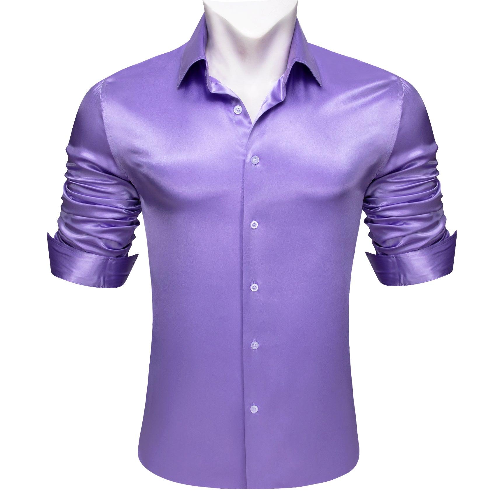 Barry.wang Button Down Shirt Casual Purple Solid Silk Men's Long Sleeve Shirt
