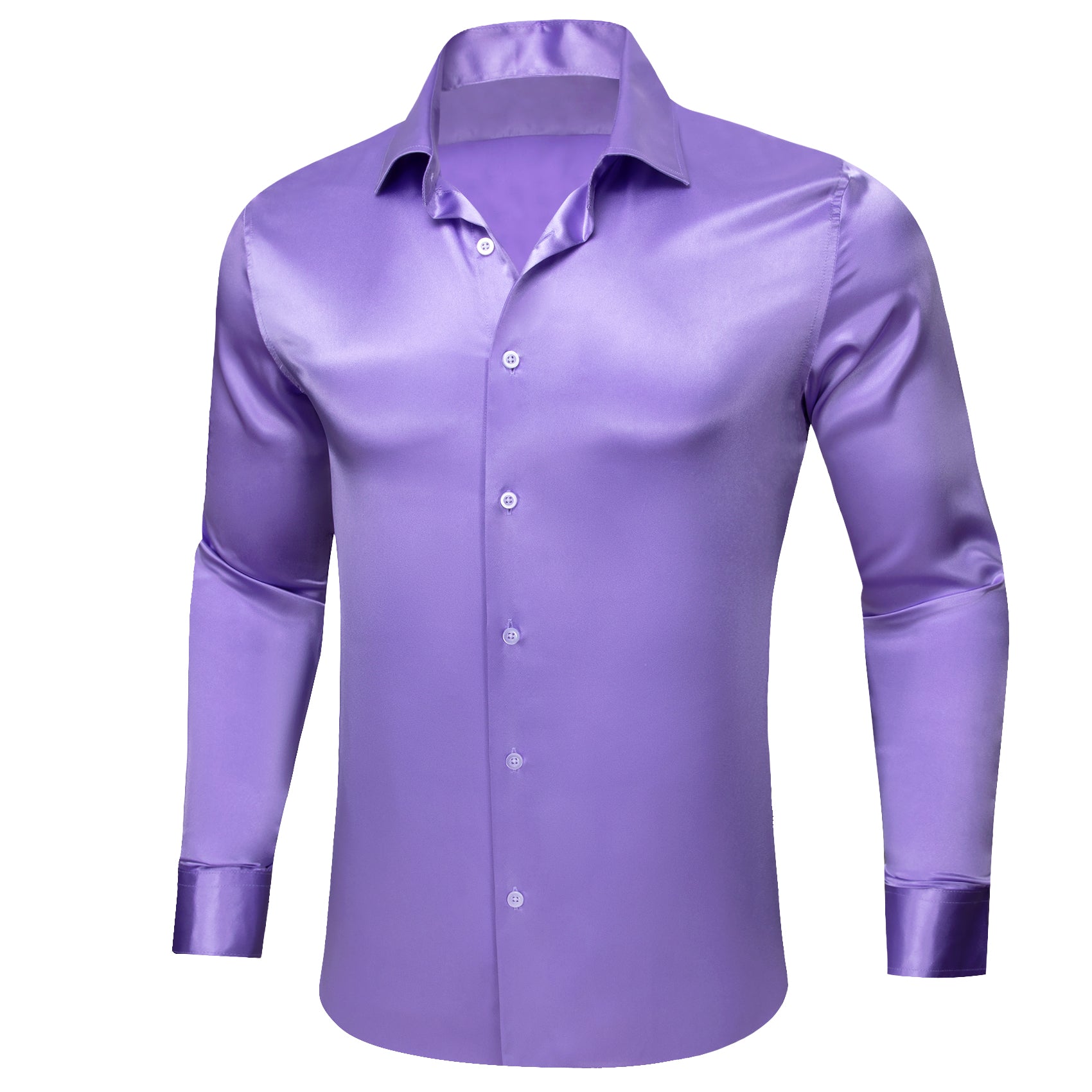 Barry.wang Casual Purple Solid Silk Men's Long Sleeve Shirt
