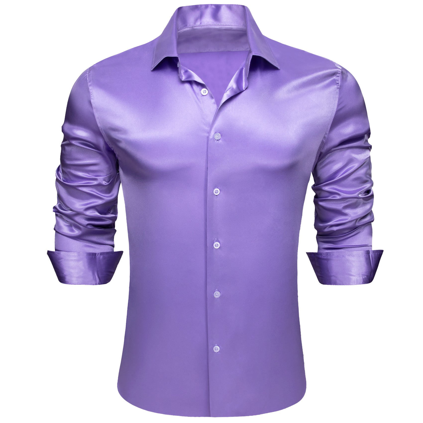 Barry.wang Casual Purple Solid Silk Men's Long Sleeve Shirt