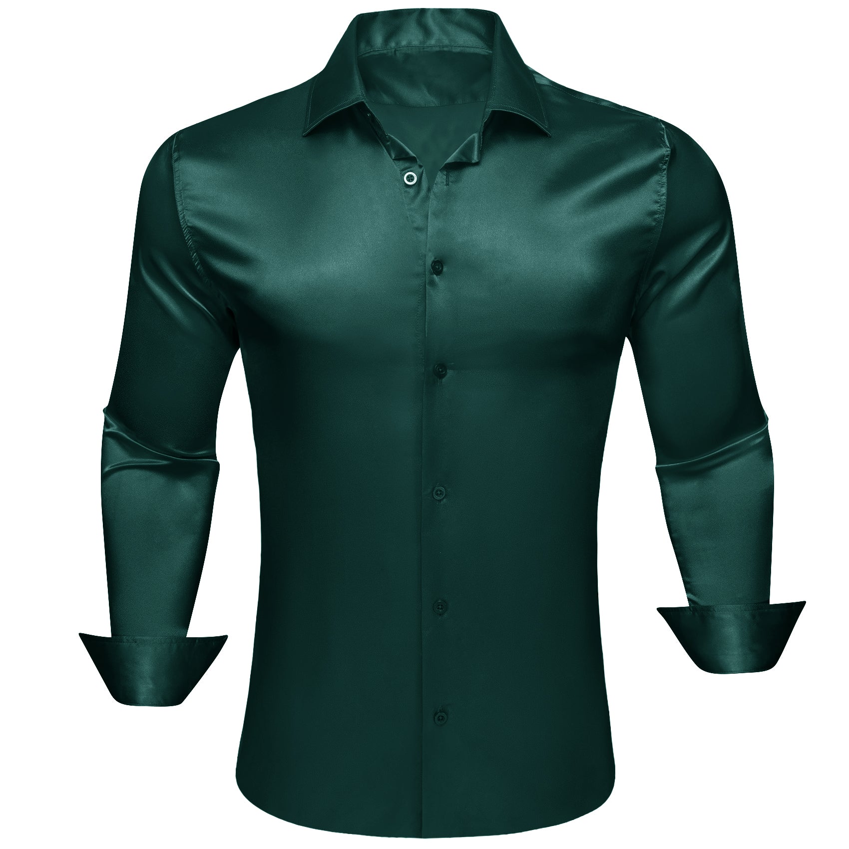 Barry.wang Dark Green Solid Silk Men's Long Sleeve Shirt