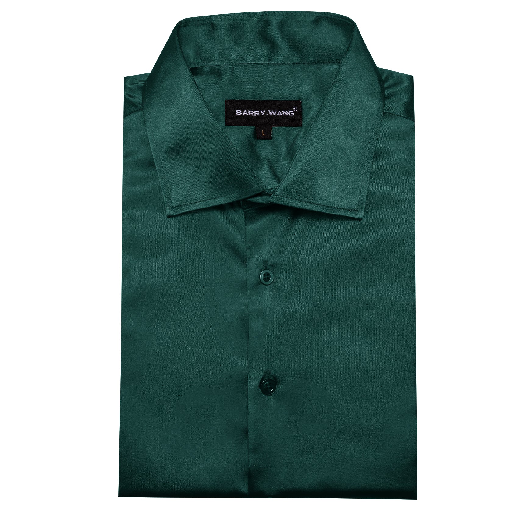 Barry.wang Dark Green Solid Silk Men's Long Sleeve Shirt
