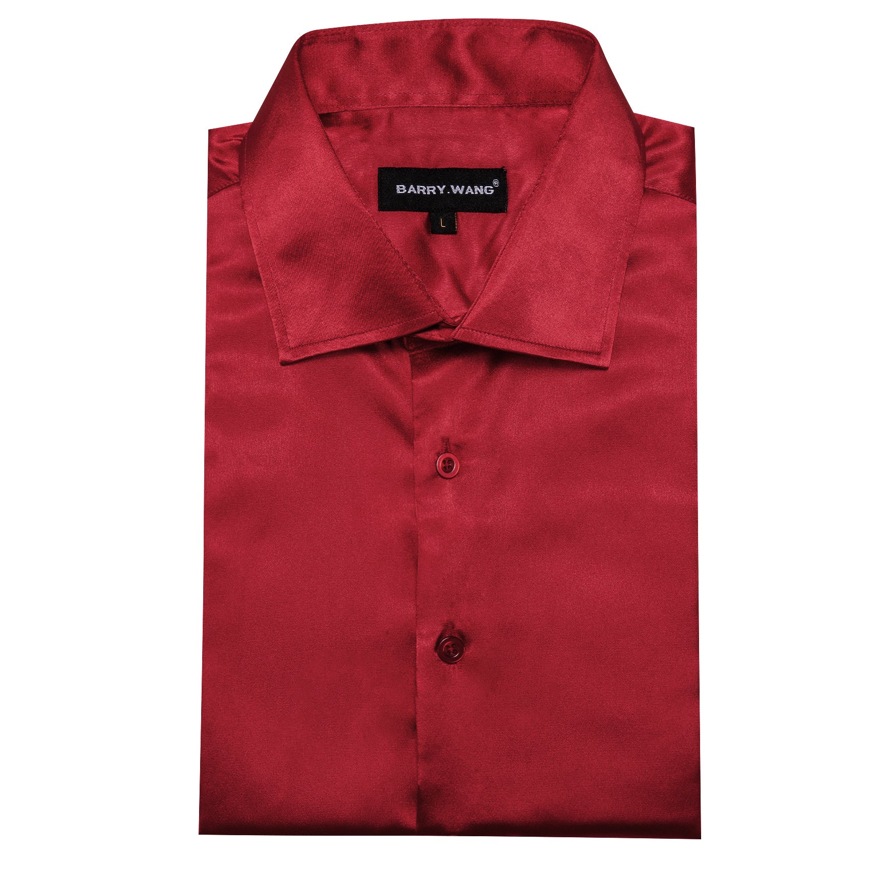 Barry.wang Dark Red Solid Silk Men's Long Sleeve Shirt