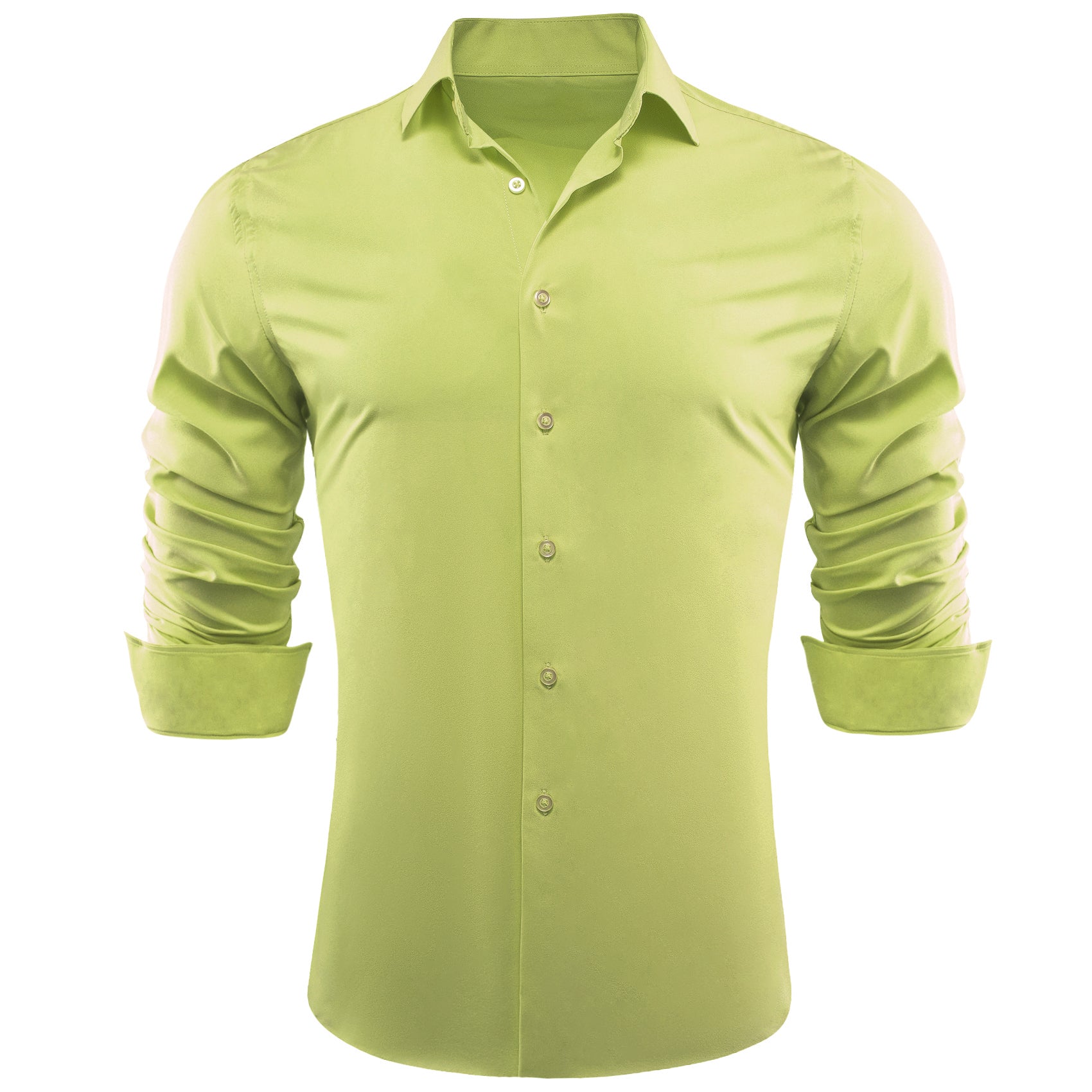 Barry.wang Yellow Green Solid Silk Shirt