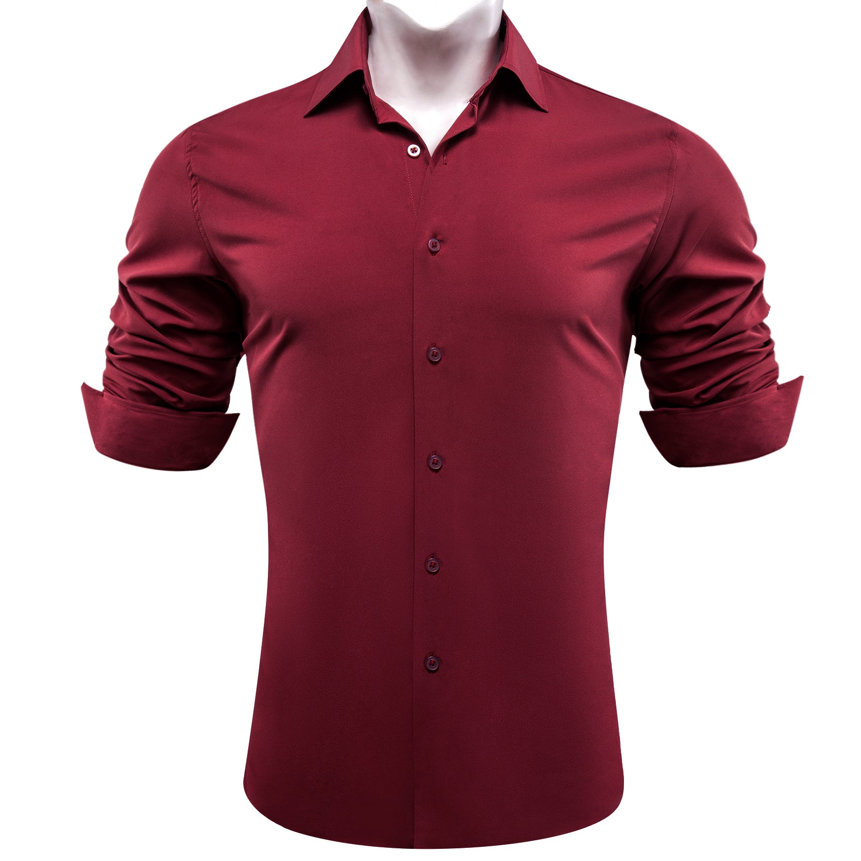 Barry.wang Dark Red Solid Silk Shirt