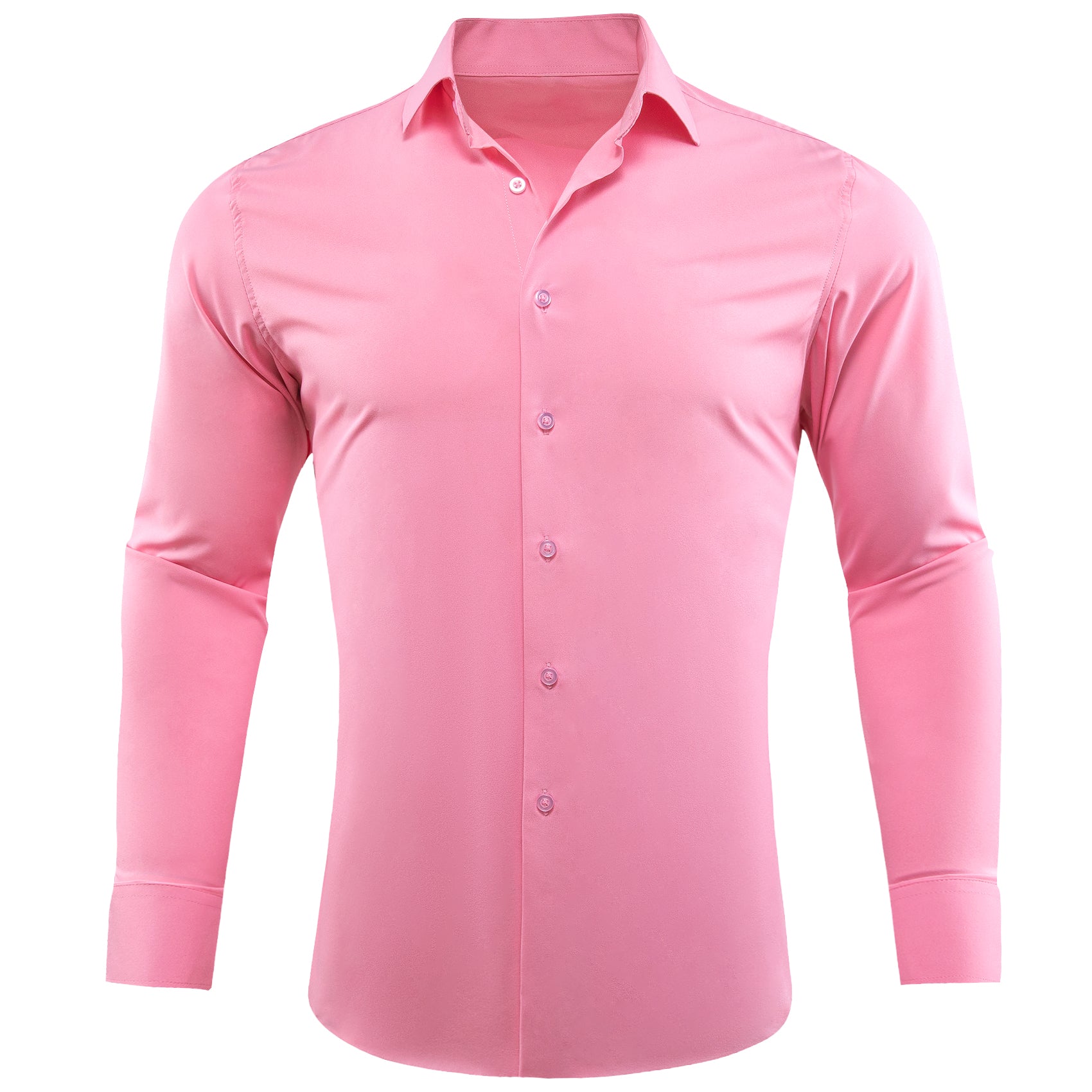 Light Pink Solid Silk Men's Long Sleeve Shirt