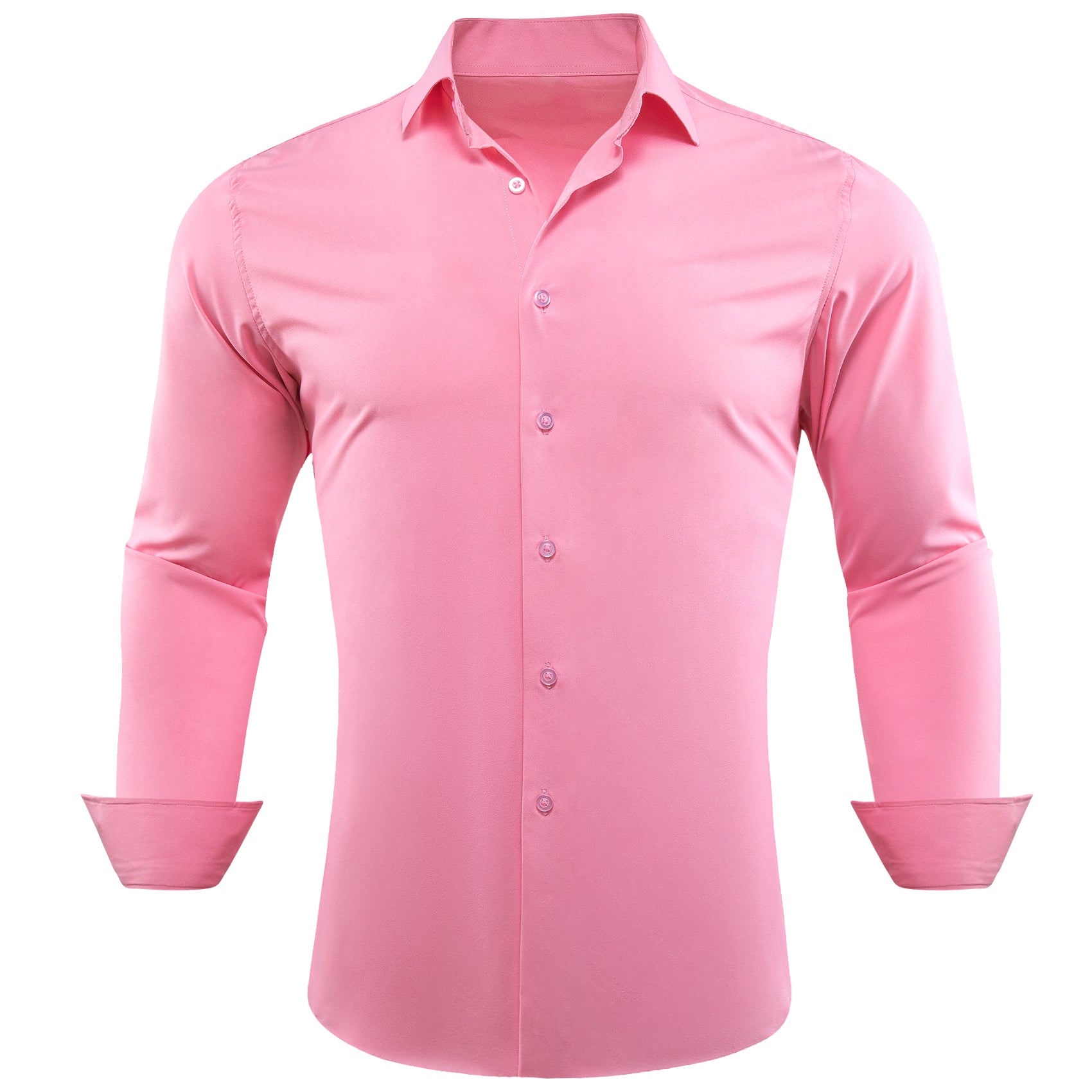 Barry.wang Button Down Shirt Light Pink Solid Silk Men's Long Sleeve Shirt