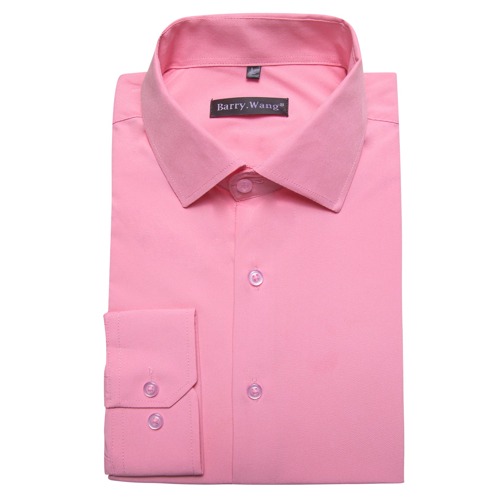 Barry.wang Button Down Shirt Light Pink Solid Silk Men's Long Sleeve Shirt