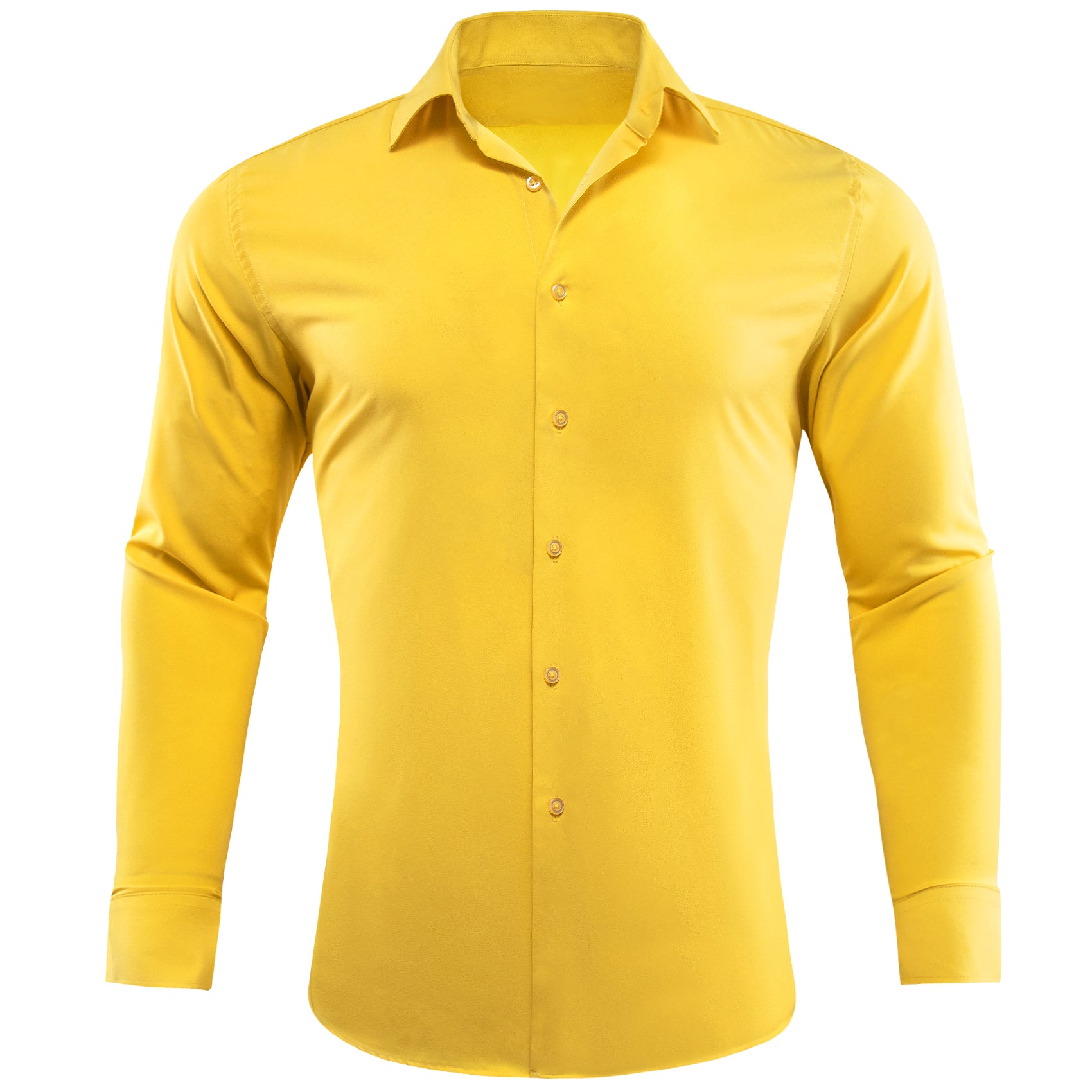 Bright Yellow Solid Silk Men's Long Sleeve Shirt