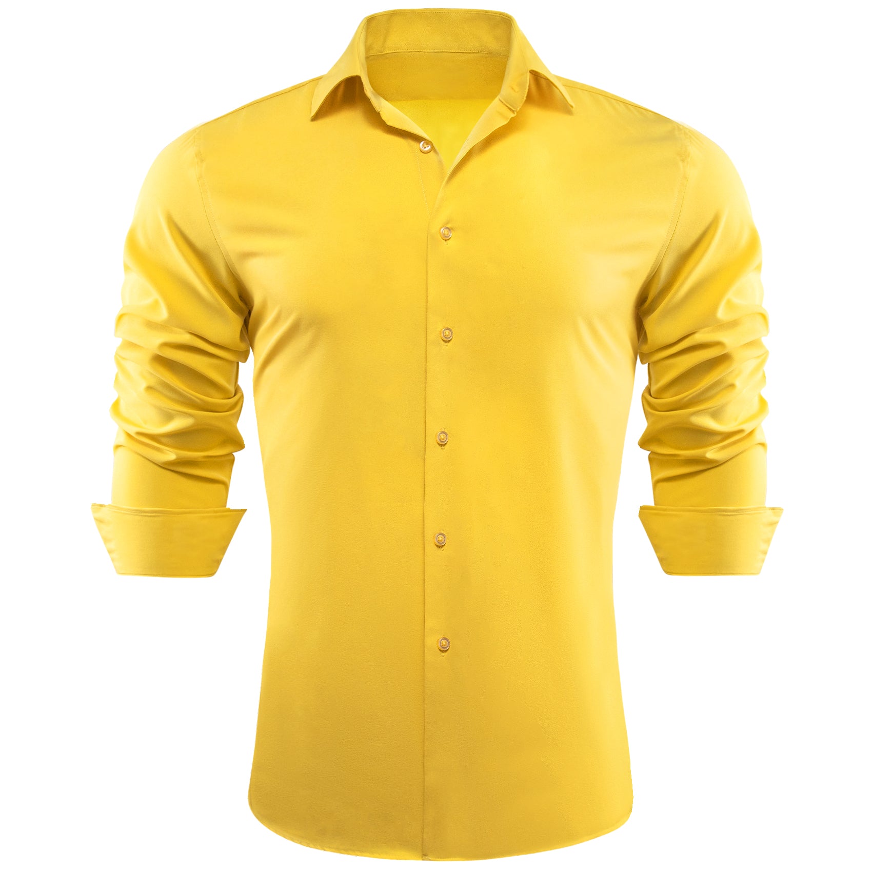 designer dress shirt Barry. Wang Mens Yellow Dress Shirt for Wedding Silk Work Long Sleeve Formal Shirt, M