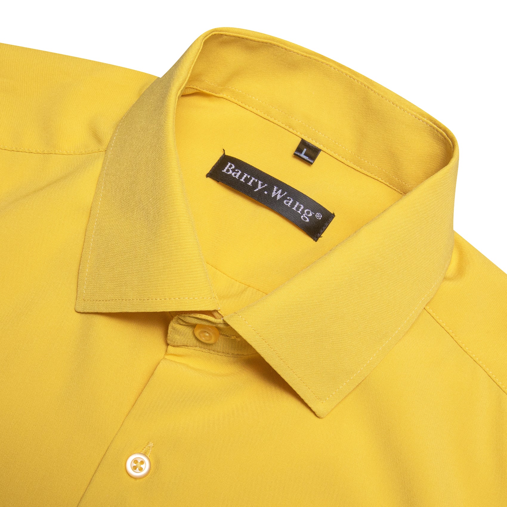Barry.wang Button Down Shirt Bright Yellow Solid Silk Men's Long Sleeve Shirt