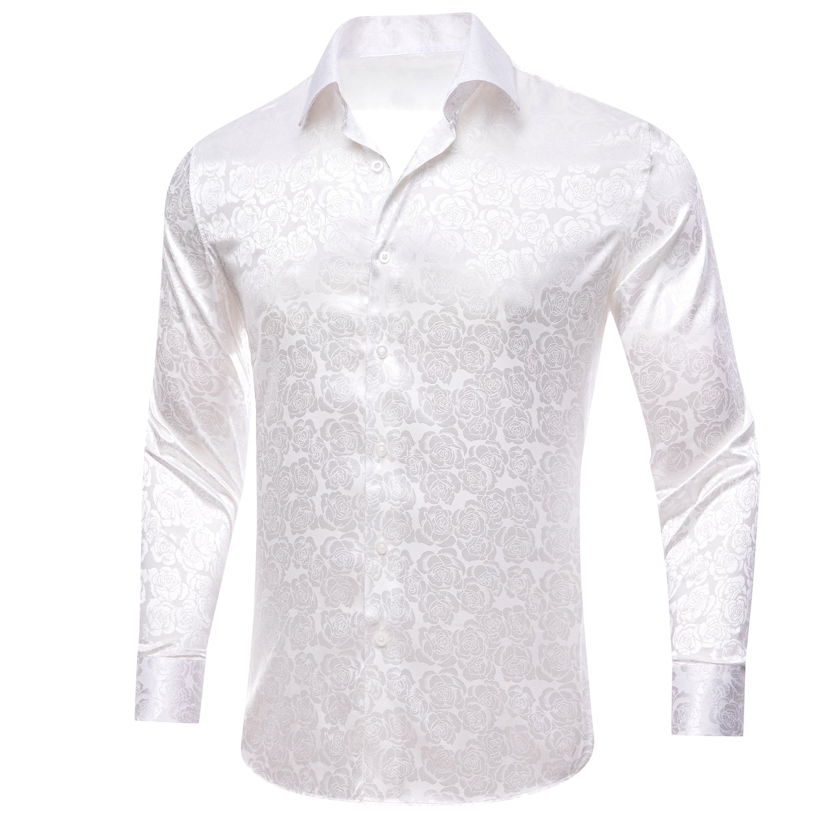 Barry.wang White Print Flower Silk Men's Shirt