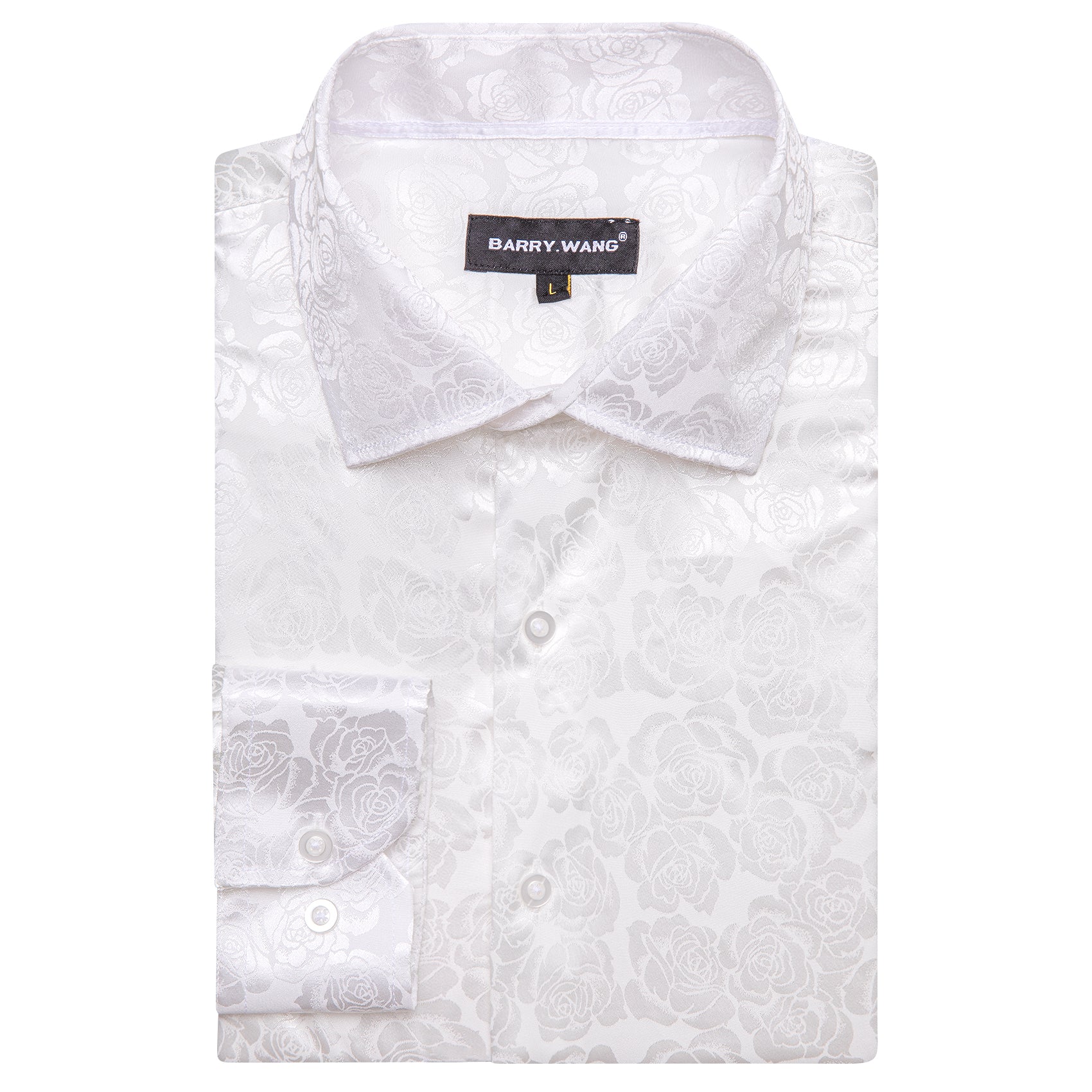 Barry.wang White Print Flower Silk Men's Shirt