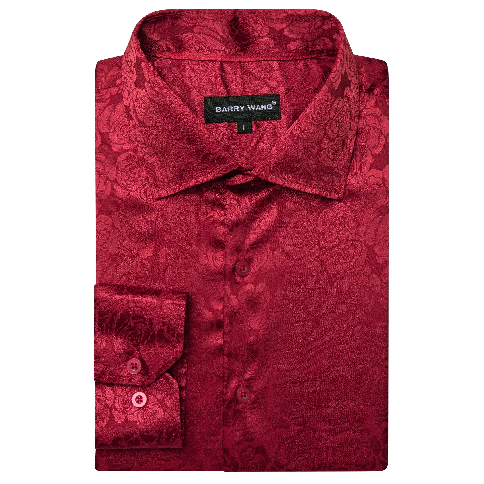 Barry.wang Dark Red Print Flower Silk Men's Shirt