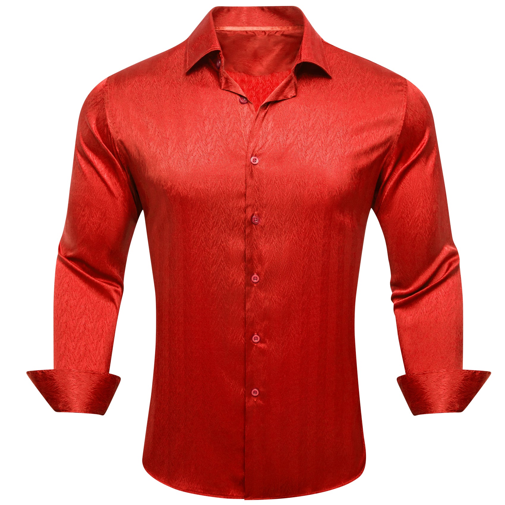 Barry.wang Strong Red Solid Silk Men's Shirt