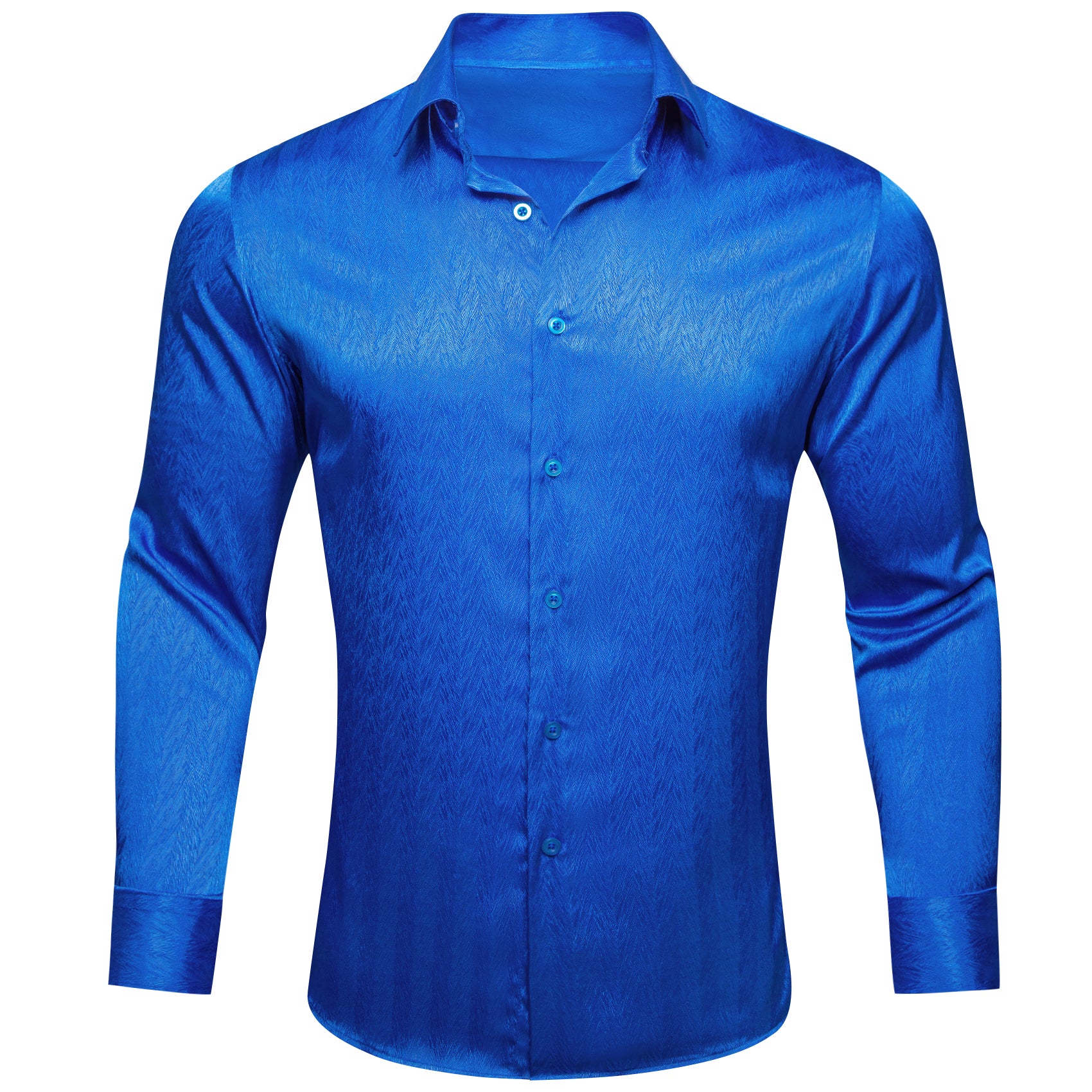 Barry.wang Cobalt Blue Solid Silk Men's Shirt