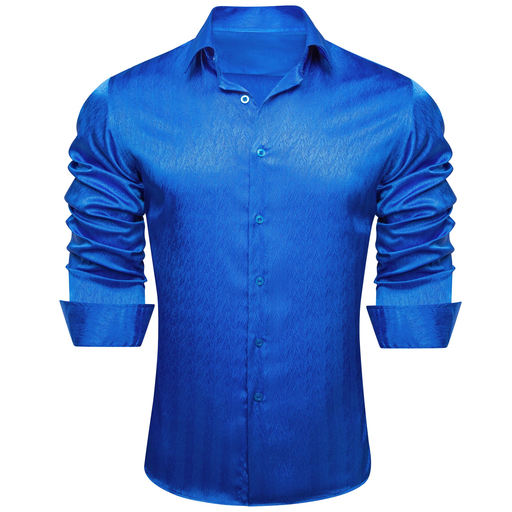 Barry.wang Cobalt Blue Solid Silk Men's Shirt