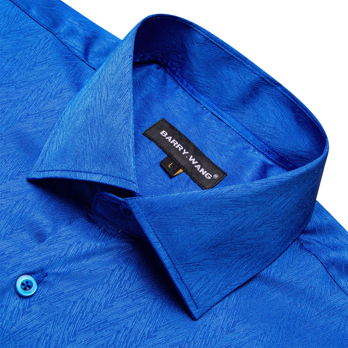 Barry.wang Button Down Shirt Cobalt Blue Solid Silk Men's long sleeve Shirt