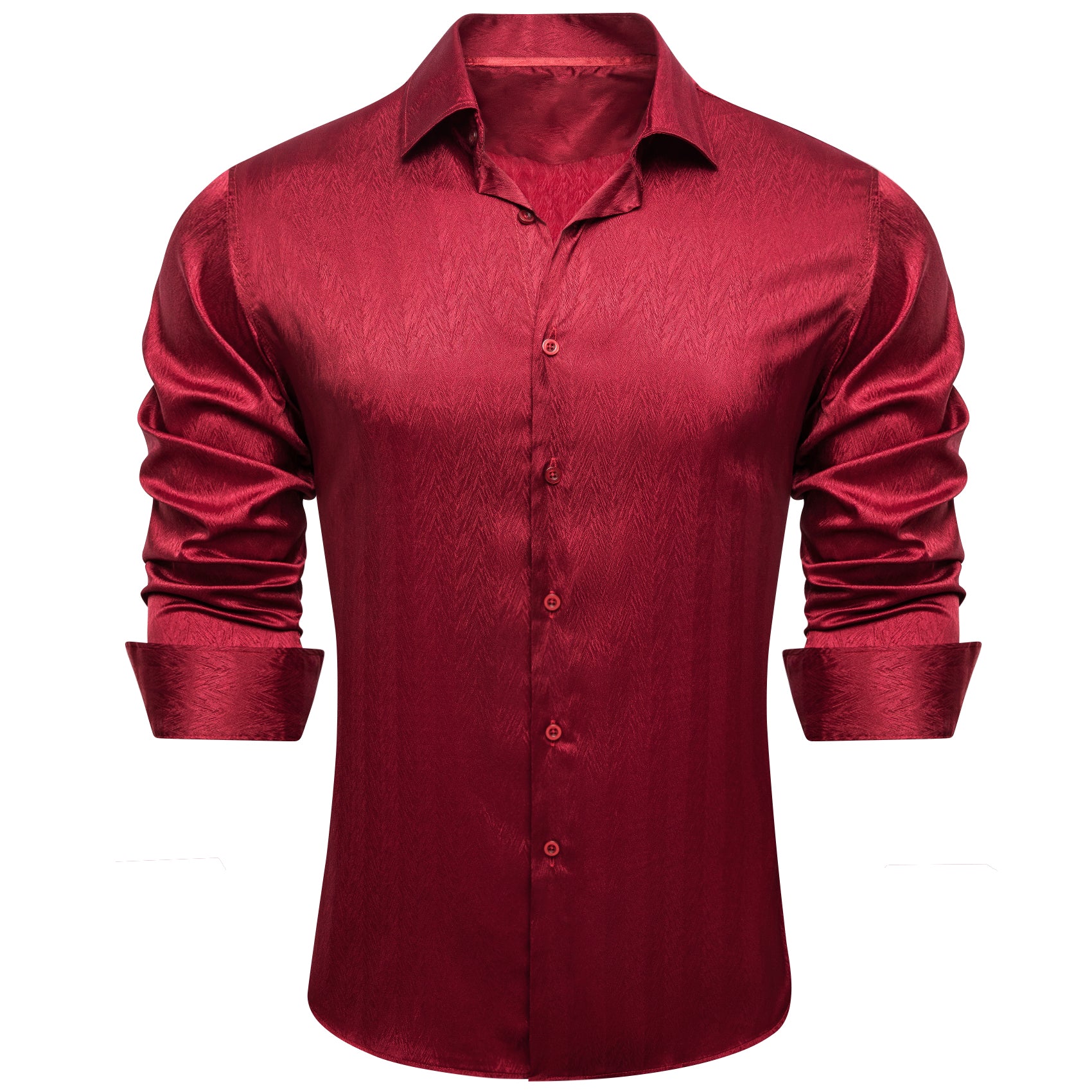 Barry.wang Dark Red Solid Silk Men's Shirt