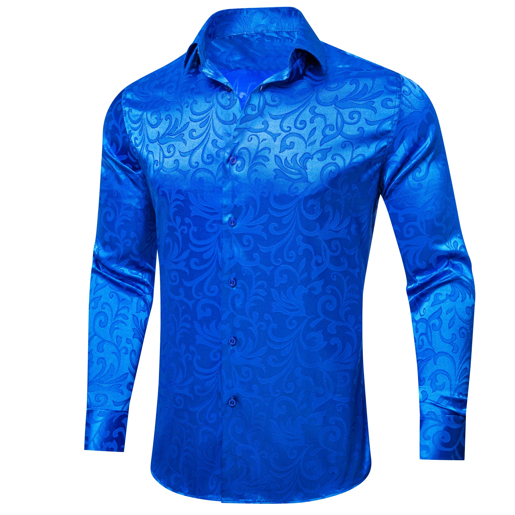Barry.wang Cerulean Blue Floral Silk Men's Shirt
