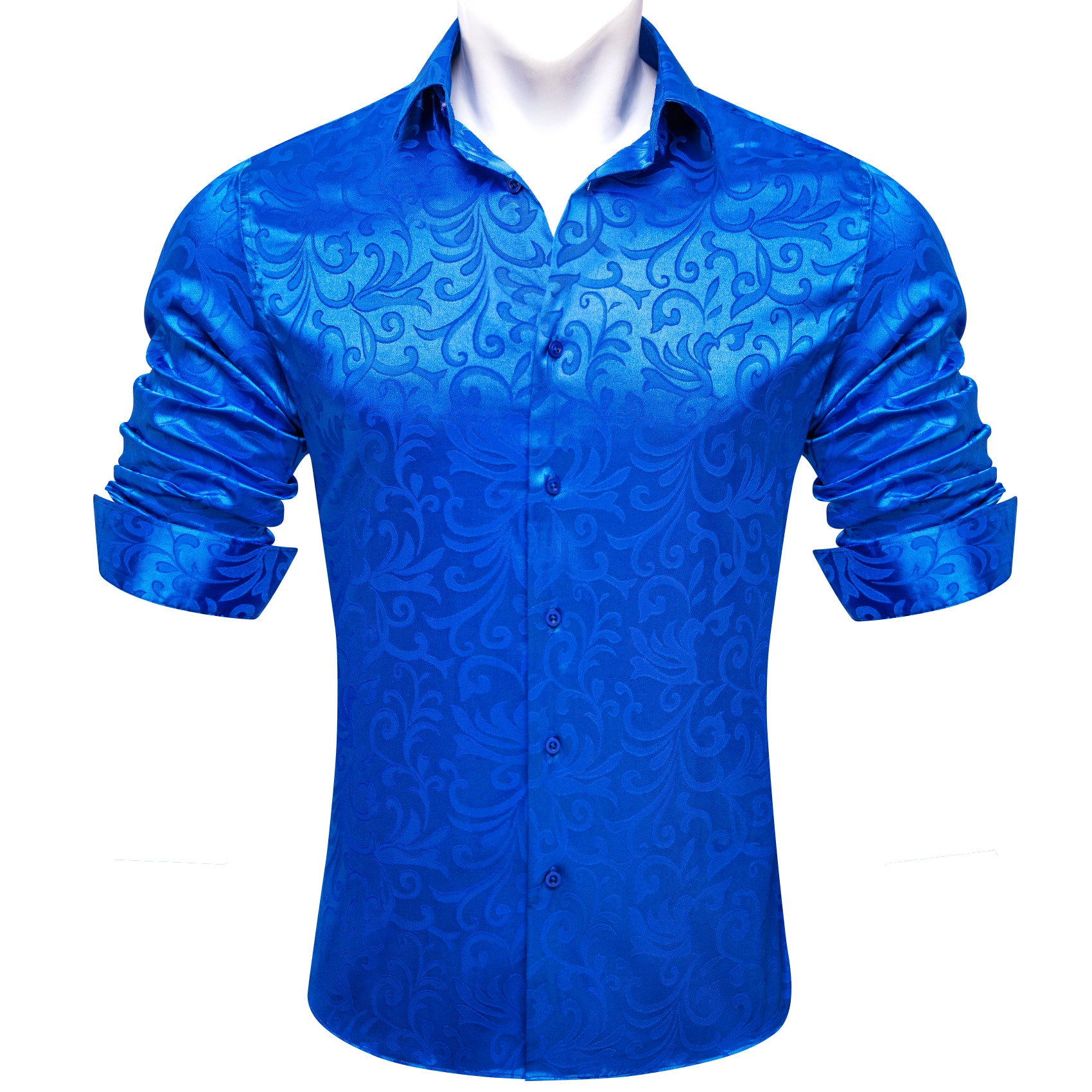 Barry.wang Cerulean Blue Floral Silk Men's Shirt