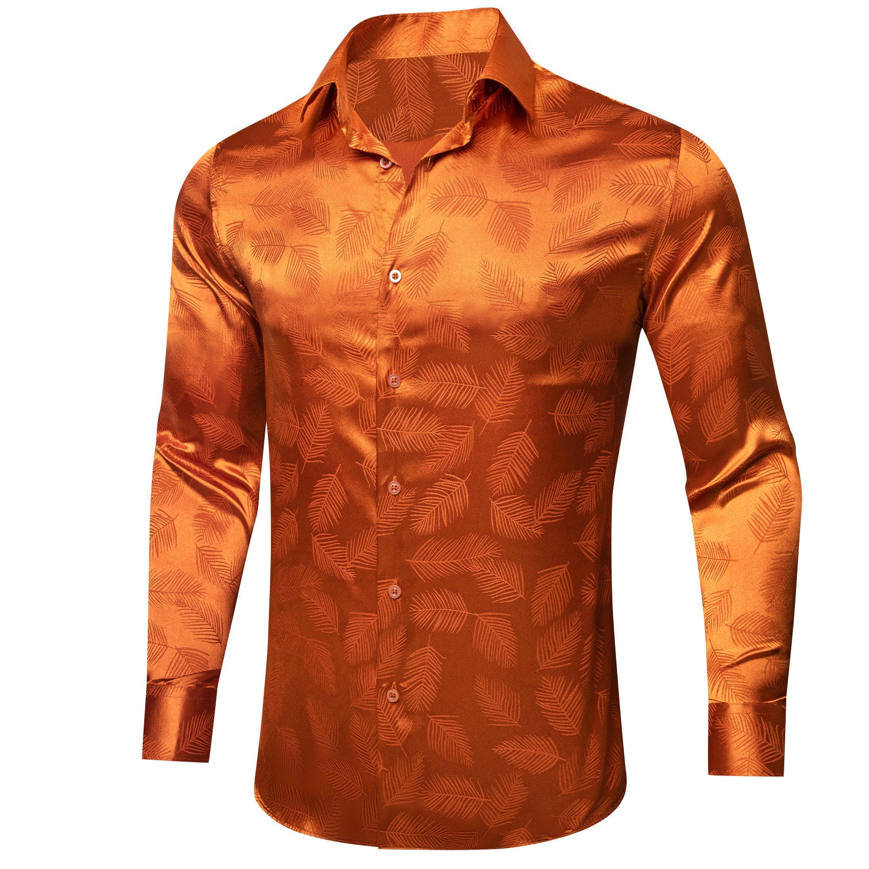 Barry.wang Orange Feather Silk Men's Shirt