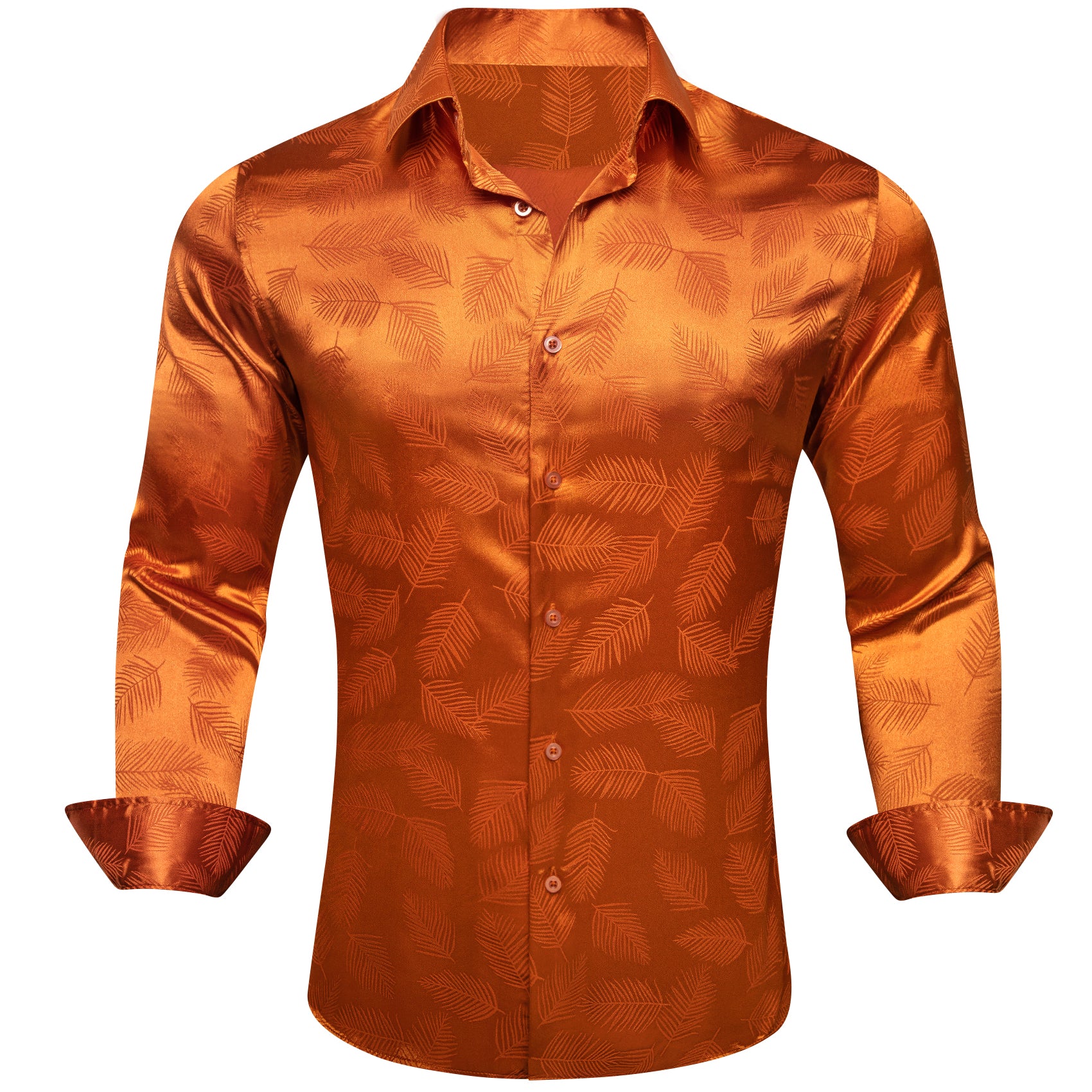 Barry.wang Orange Feather Silk Men's Shirt