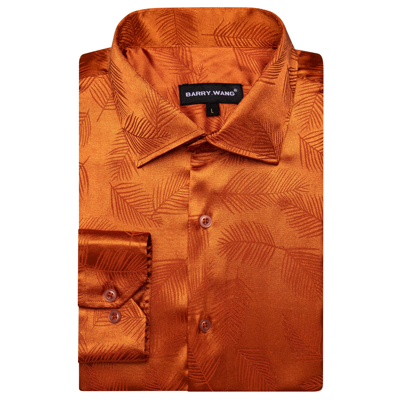 Barry.wang Button Down Shirt Orange Feather Silk Men's Long Sleeve Shirt
