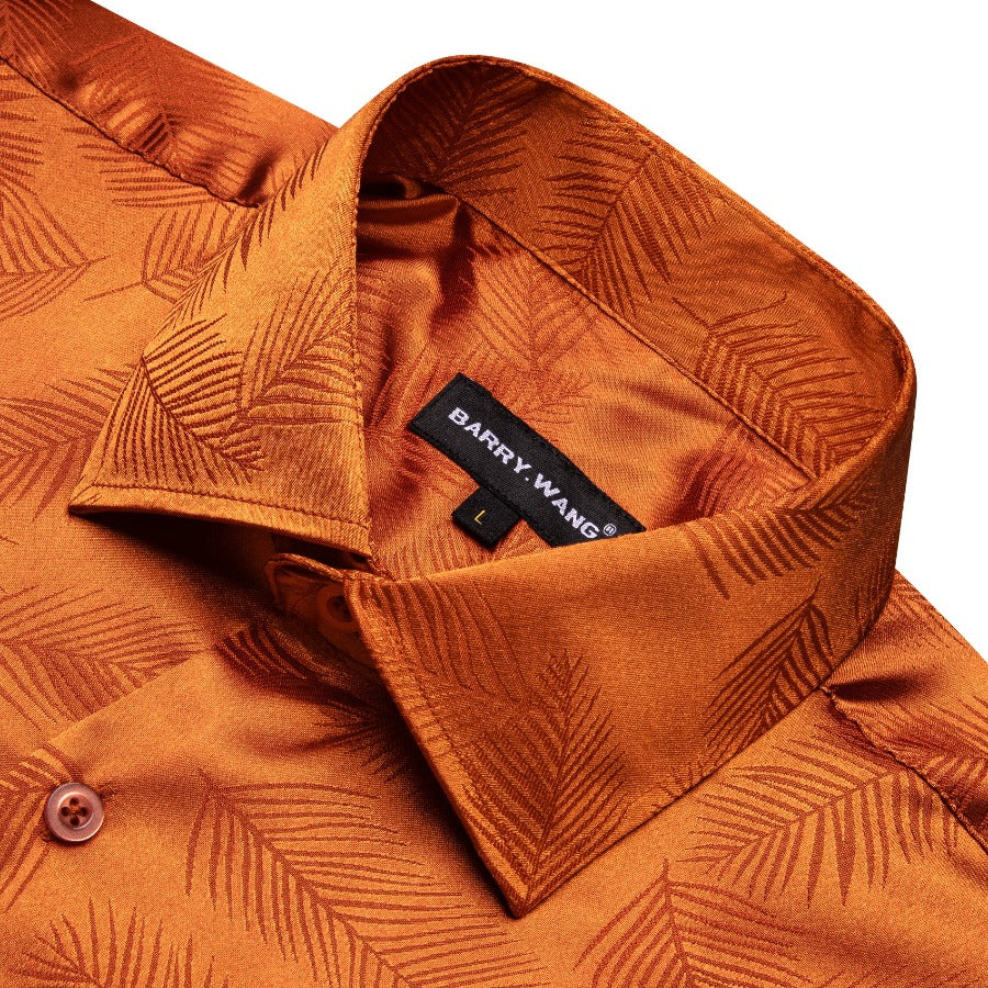 burnt orange Novelty jacquard long sleeve solid dress shirt 
