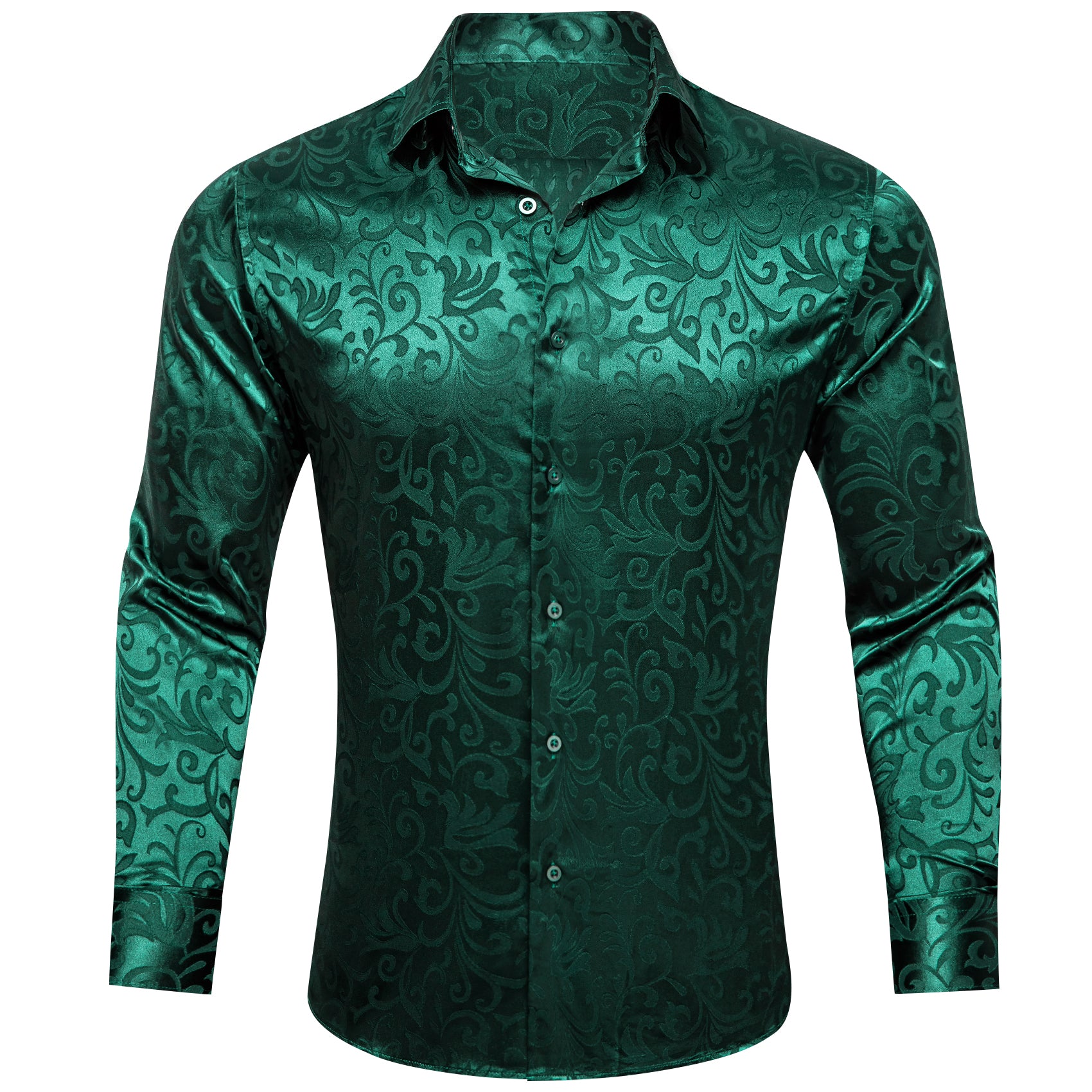 Barry.wang Dark Green Floral Silk Men's Shirt