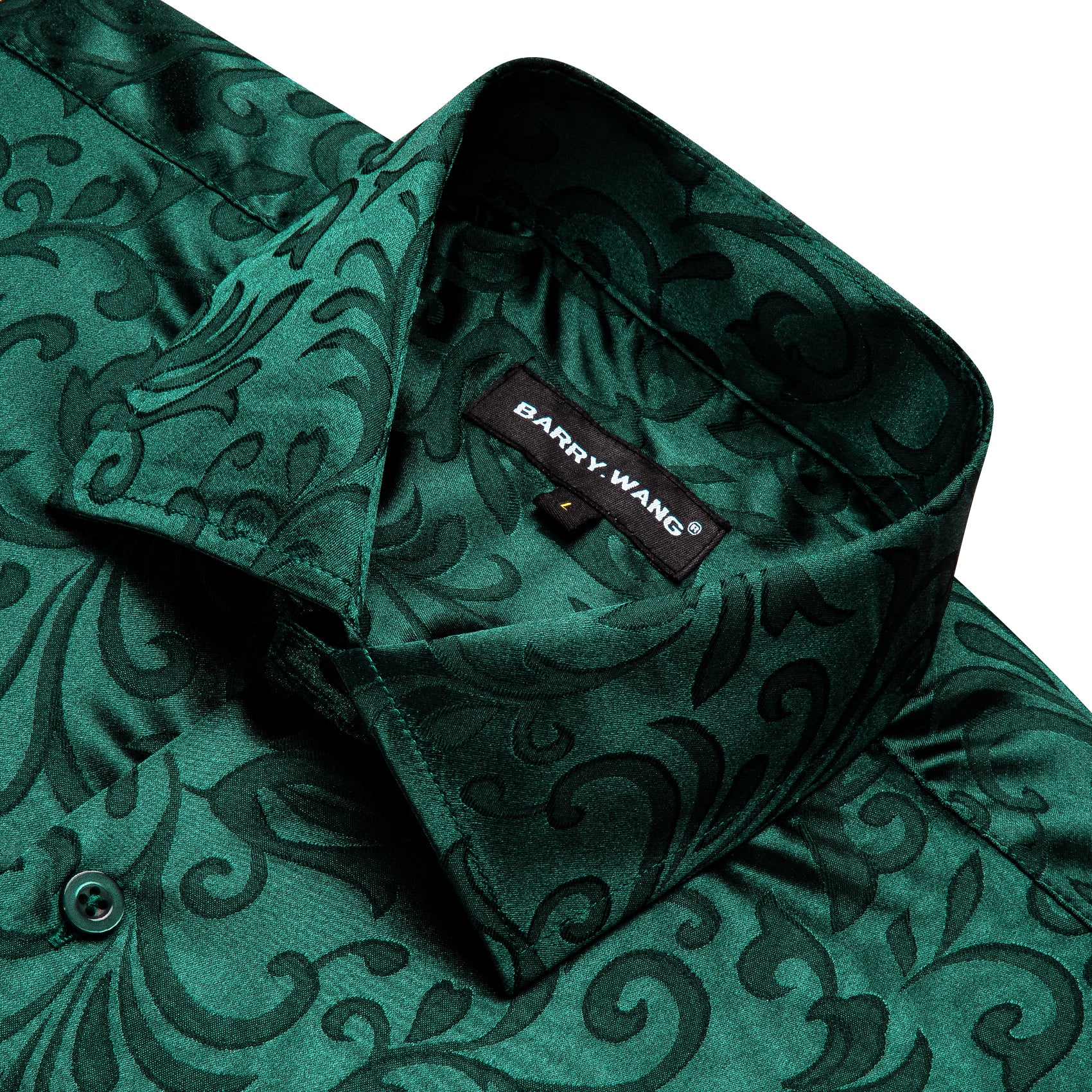 Barry.wang Dark Green Floral Silk Men's Shirt
