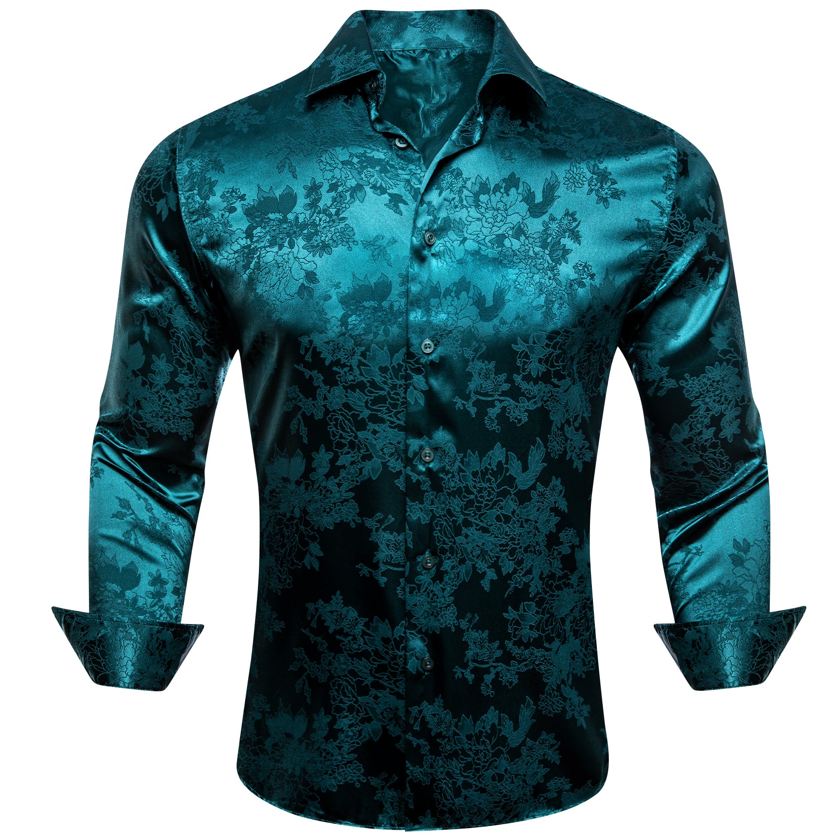 Barry.wang Nile Blue Floral Silk Men's Shirt