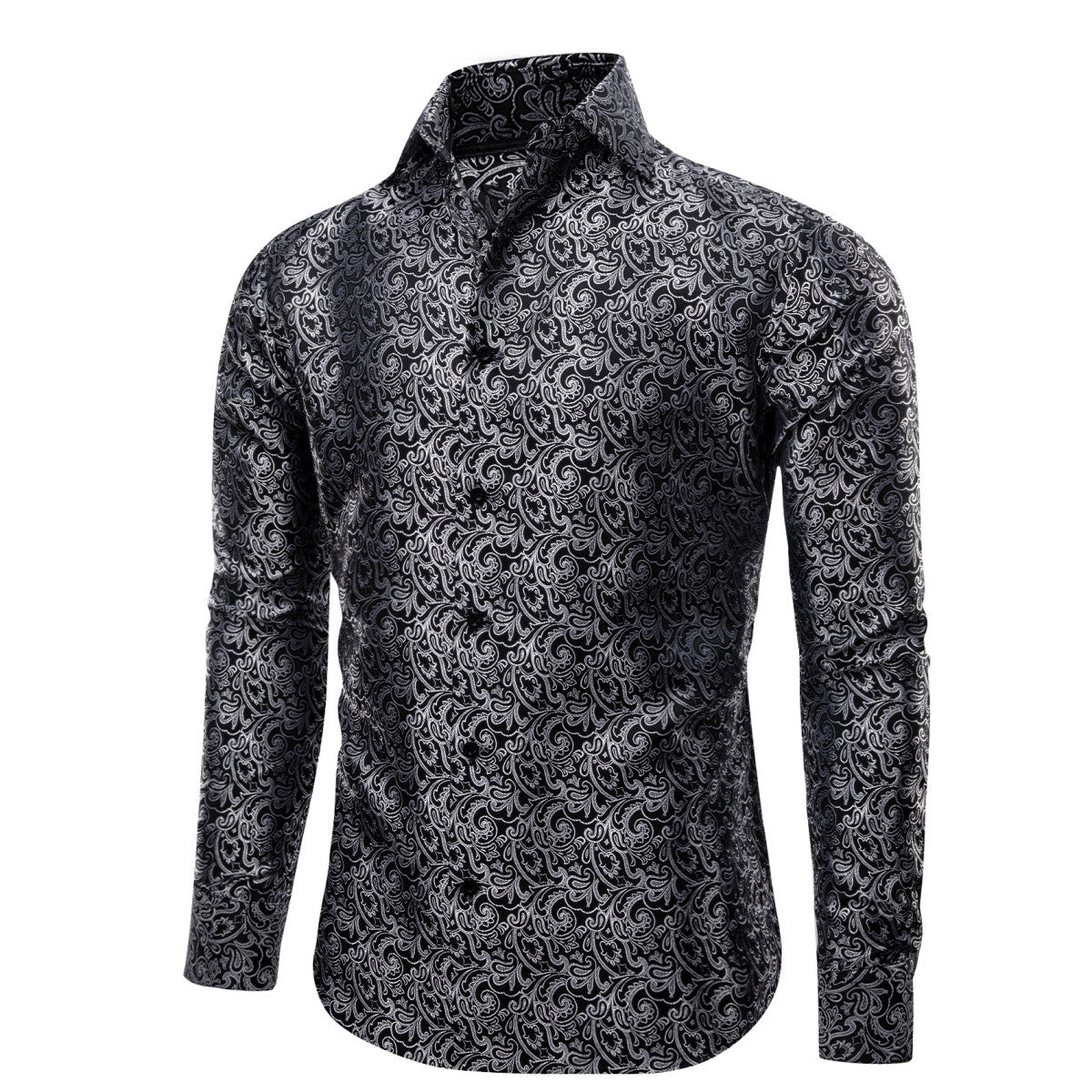Barry. Wang Grey Casual Shirt Mens Paisley Long Sleeve Button Down Shirt