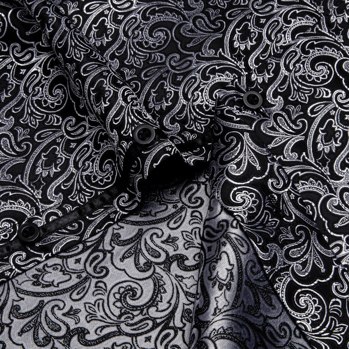 Barry. Wang Grey Casual Shirt Mens Paisley Long Sleeve Button Down Shirt