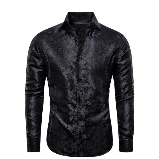 Barry. Wang Black Floral  Dress Shirt for Wedding Mens Formal Button Down Shirt
