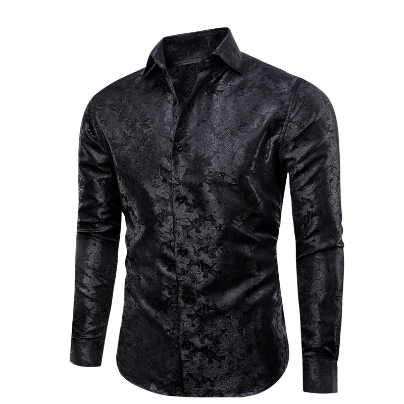 Barry. Wang Mens Black Dress Shirt Floral Long Sleeve Button Down Shirt