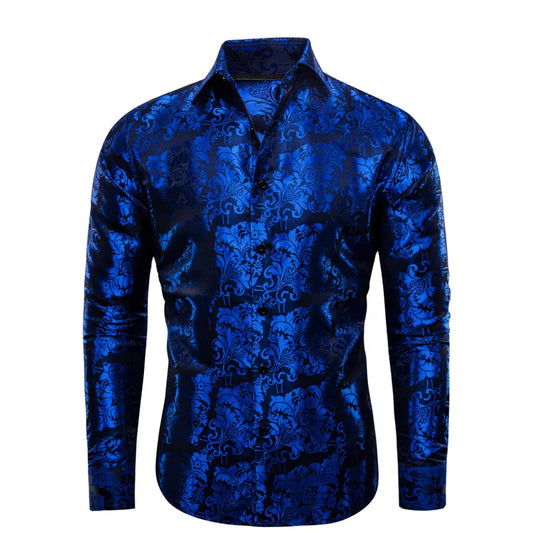 Barry. Wang Royal Blue Dress Shirt for Casual Long Sleeve Button Down Shirt