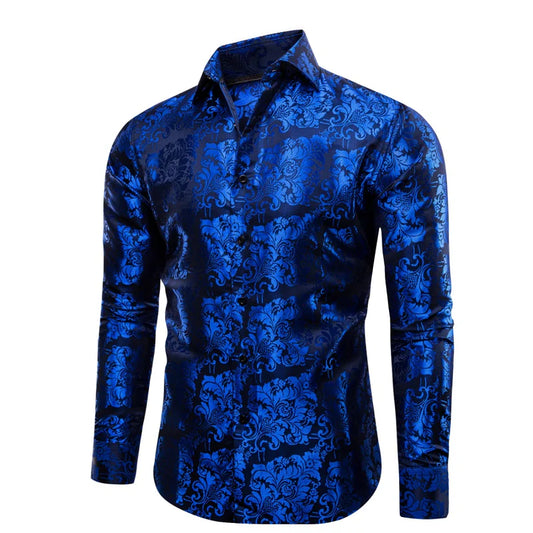 Barry. Wang Royal Blue Dress Shirt for Casual Long Sleeve Button Down Shirt