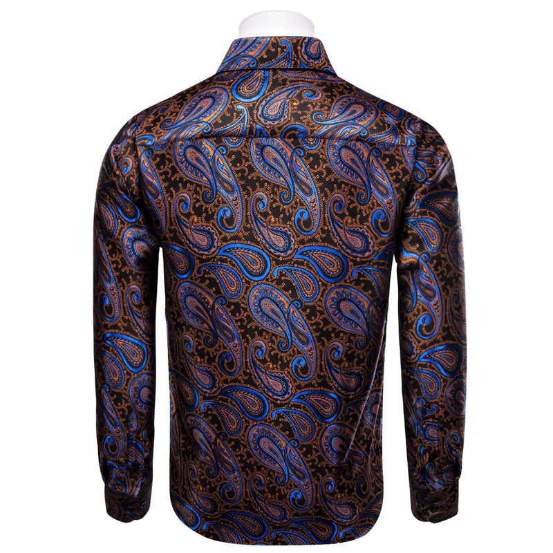 Barry. Wang Gold Paisley Dress Shirt Jacquard Wrinkle Free Long Sleeve Button Down Shirt